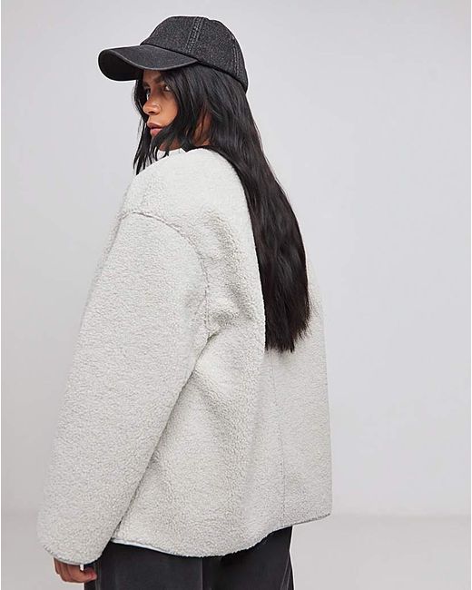 Simply Be White Round Neck Borg Jacket