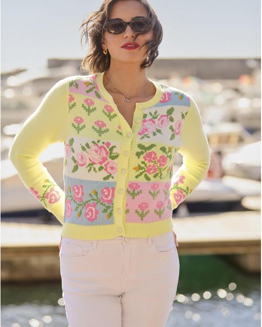Joe Browns Blue Jb Felicity Patchwork Floral Cardigan