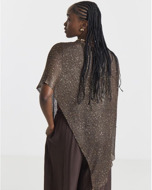 Simply Be Brown Sequin Knitted Slouchy Poncho