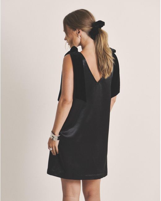 Simply Be Black Satin Shift Dress With Bow Straps