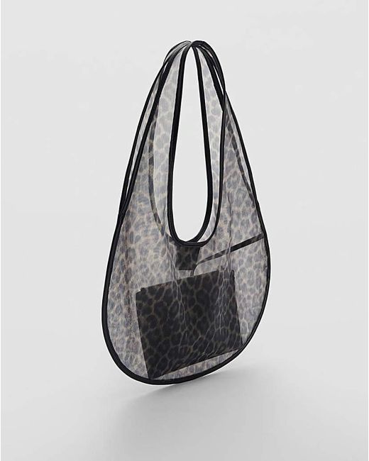 Mango Black Leopard Print Mesh Shoulder Bag