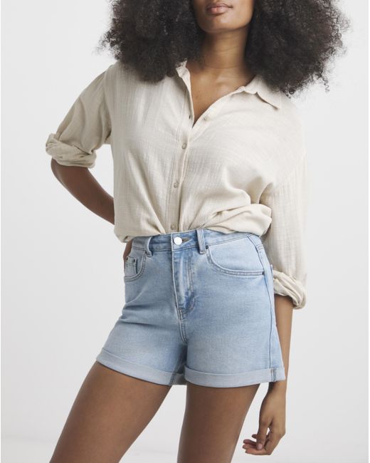 Simply Be Blue Roll Hem Mom Short