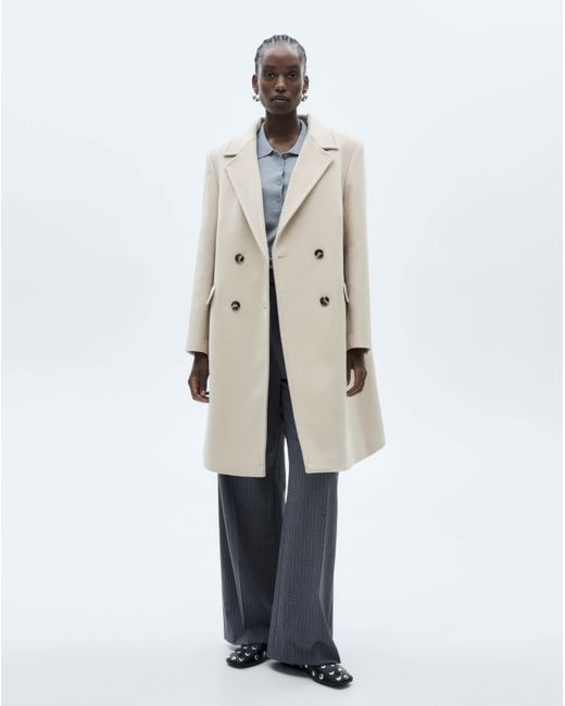 Mango White Double Breasted Wool Coat
