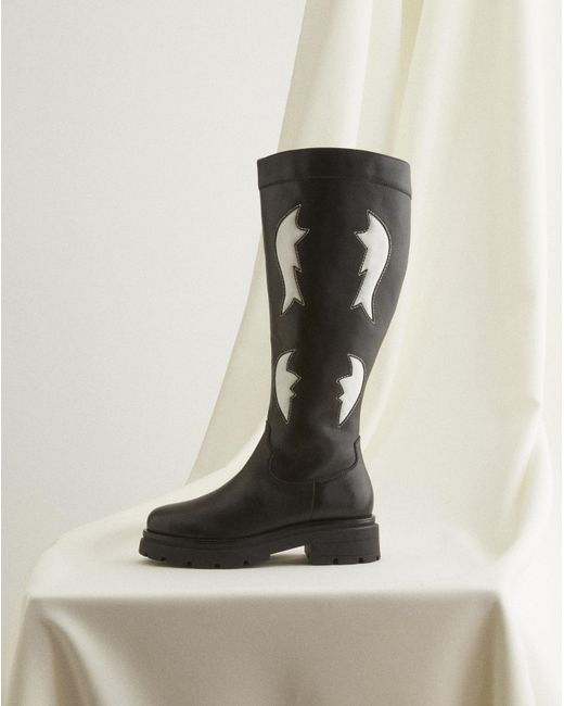 Simply Be Black Western Chunky Knee Boots Wide Sc
