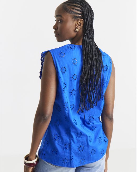 Simply Be Blue Sailor Collar Broderie Top