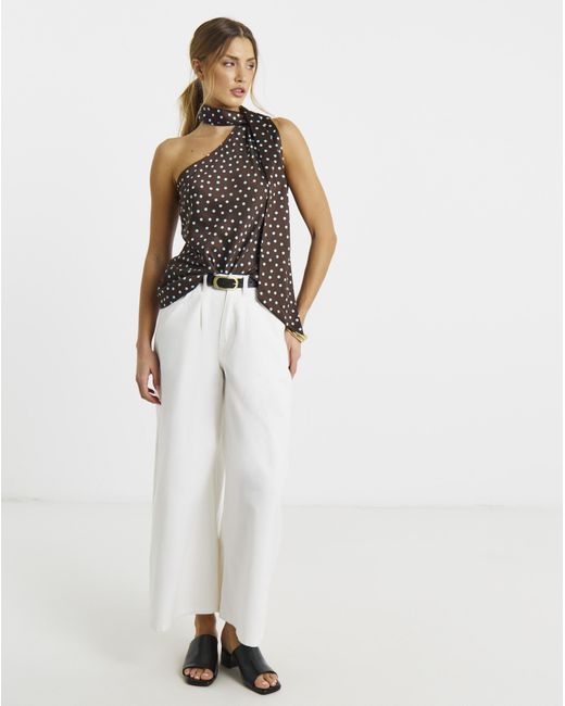 Simply Be Blue Chocolate Spot Satin Scarf Neck Top