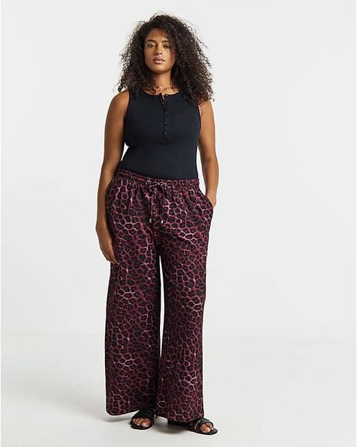 Simply Be Purple Leopard Textured Waffle Wide Leg Trouser