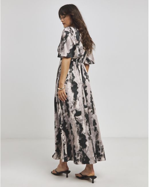Flounce London White Printed Satin Maxi
