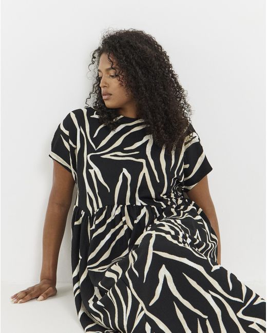 Simply Be White Mono Print Waffle Midi Dress