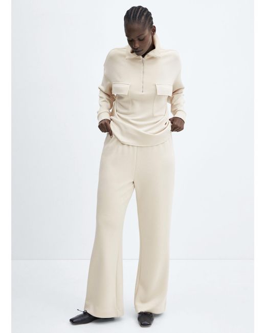 Mango White High Waisted Trousers