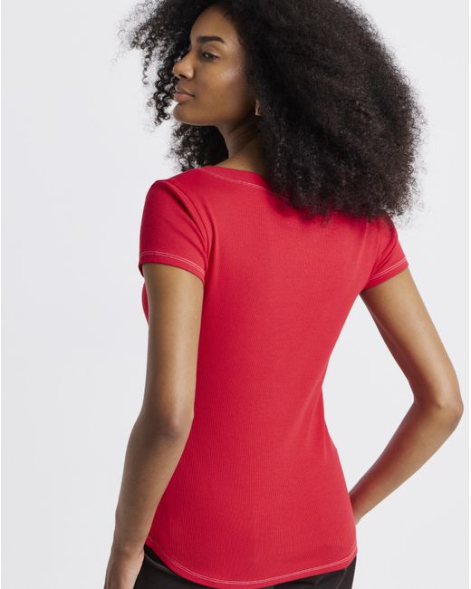 Simply Be Red Scoop Neck Henley Tee