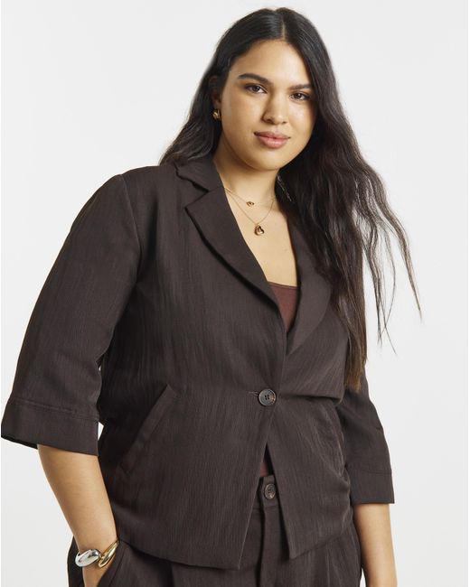 Simply Be Brown Soft Twill Angel Sleeve Chuck On Blazer