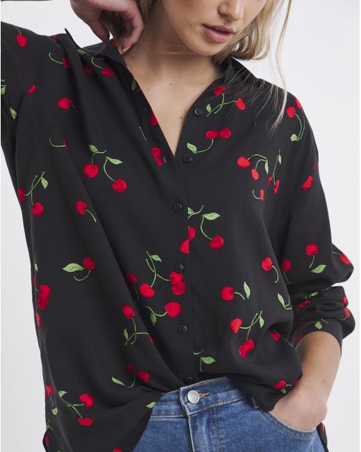 Simply Be Blue Cherry Long Sleeve Viscose Relaxed Shirt