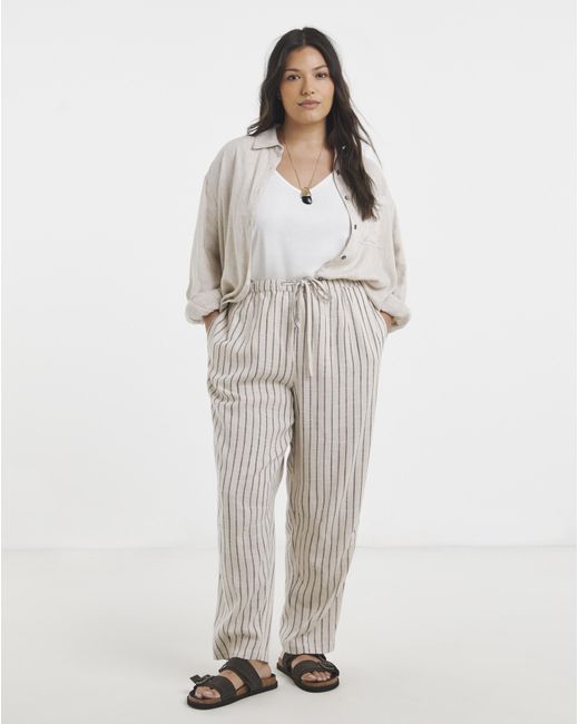 Simply Be Natural Neutral Stripe Barrel Trouser