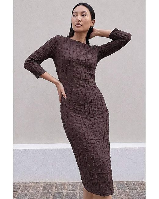 Roman Brown Roman Textured Midi Dress