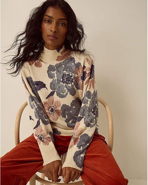 Monsoon Brown High Neck Floral Jumper