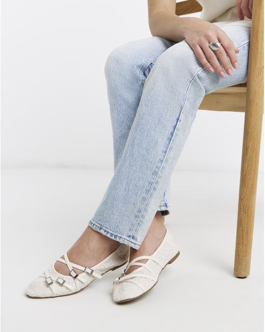 Simply Be Blue Multi Buckle Ballerinas Wide Fit