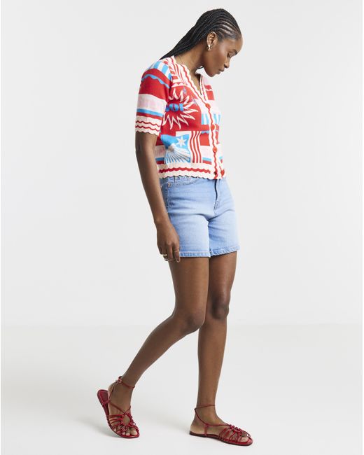 Simply Be Red Short Sleeve Graphic Print Cardigan