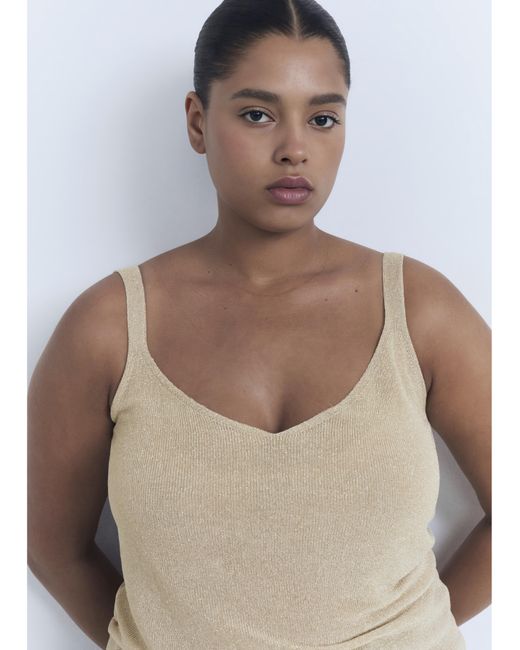 Mango Natural Metallic Knitted V-Neck Top