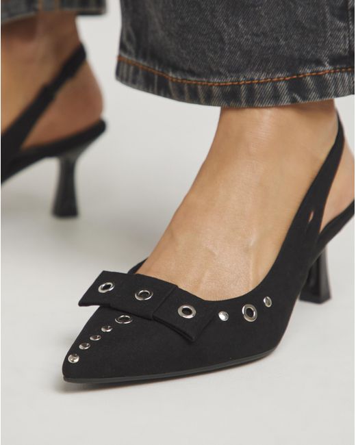 Simply Be Black Eyelet Slingback Court Shoe Wide Fit