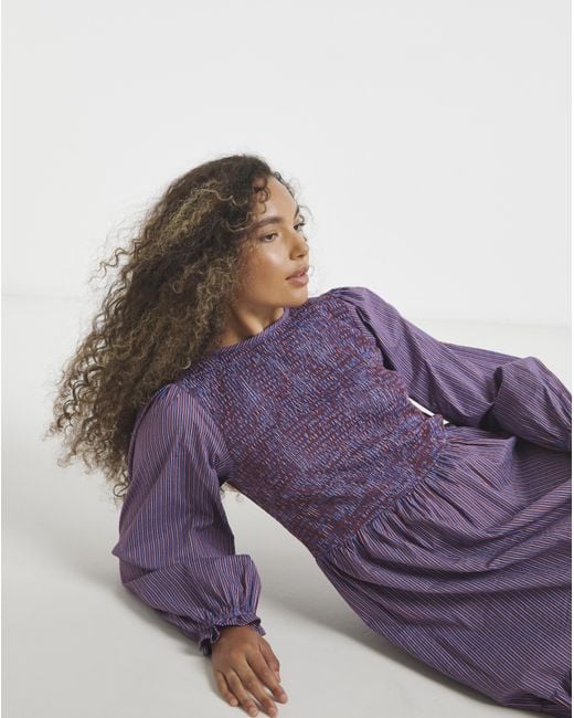 Neon Rose Purple Shirred Detailed Midaxi Dress