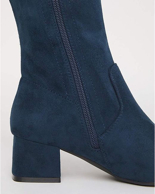 JD Williams Blue Low Block Heel Knee High Boot E C
