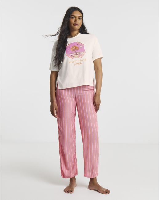 Simply Be Pink Sunset Lover Pant Pyjama Set