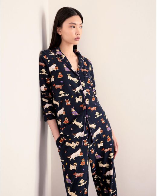 Chelsea Peers Blue Classic Long Button Up Set
