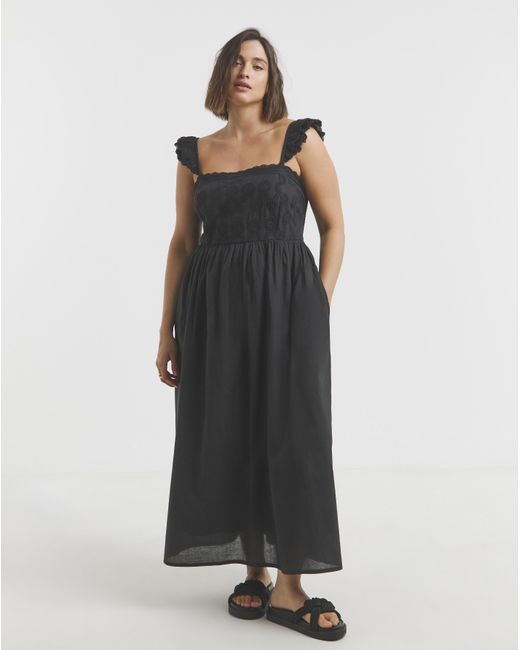 Simply Be Black Broderie Detail Midi Dress