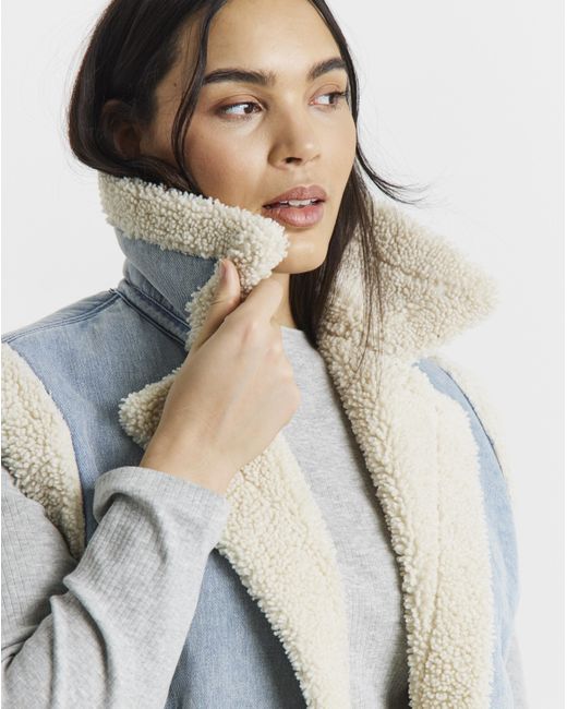 Simply Be Blue Borg Lined Denim Gilet