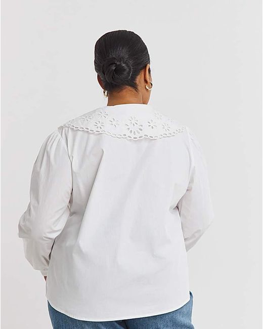 Simply Be White Broderie Collared Blouse