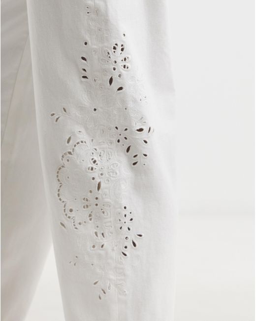 Simply Be White Sbe Broderie Detail Barrel Jeans