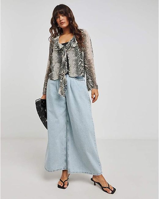 Simply Be Gray Sheer Ruffle Blouse