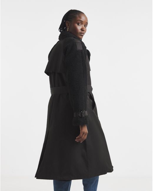 Simply Be Blue Borg Mix Trench Coat