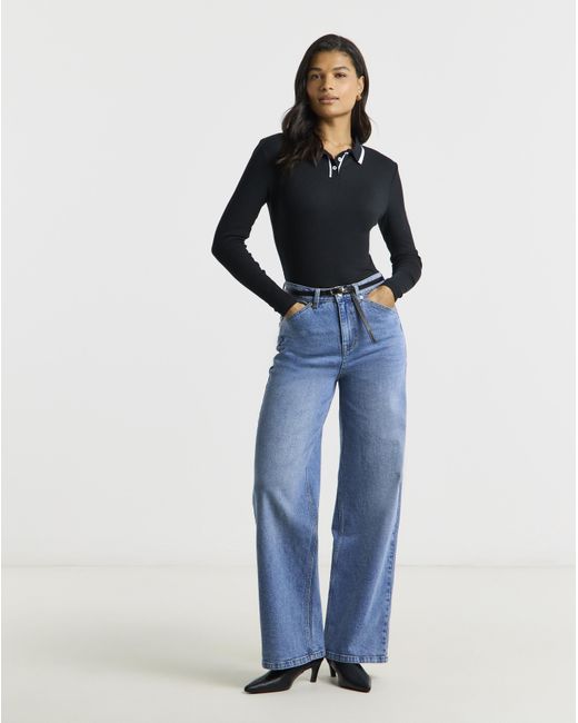 Simply Be Blue Light Wash 99/1 Slouchy Wide Leg Jeans