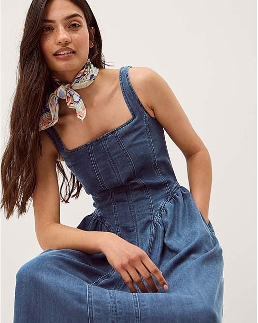 Monsoon Blue Delia Denim Midi Corset Dress