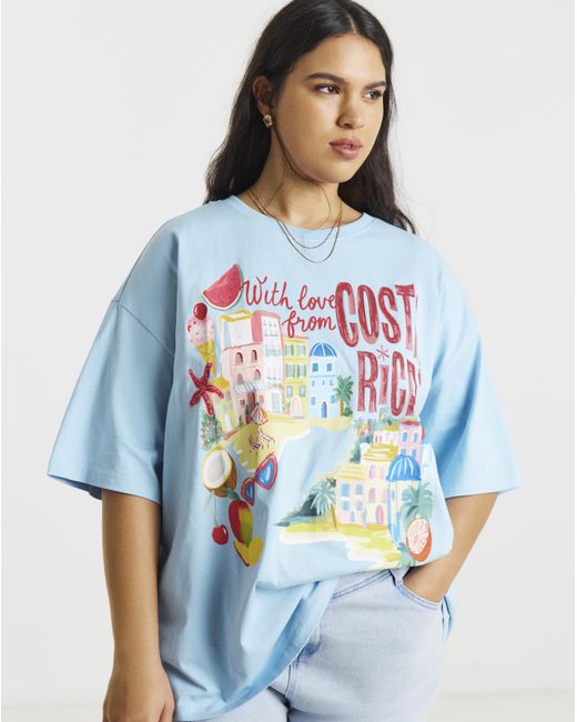 Simply Be Blue Costa Rica Graphic Oversized T-Shirt