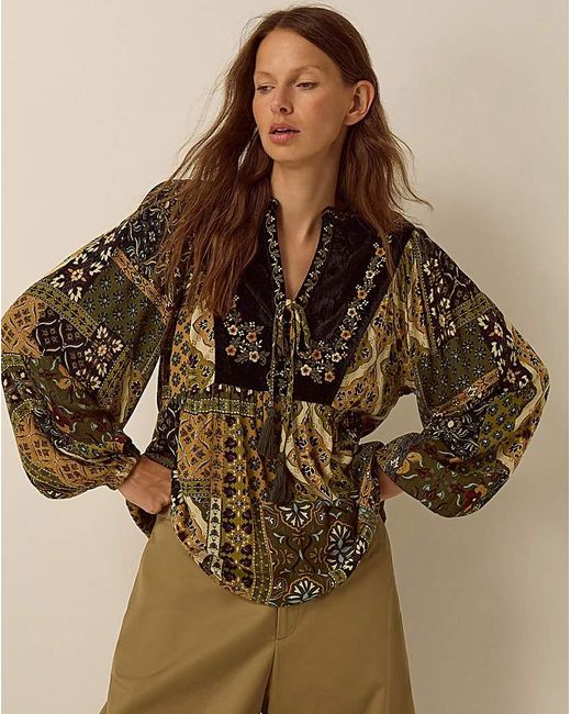 Monsoon Brown Laoise Floral Patchwork Top