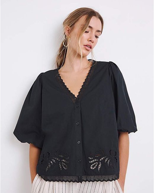 Simply Be Black Broderie Cutwork Blouse