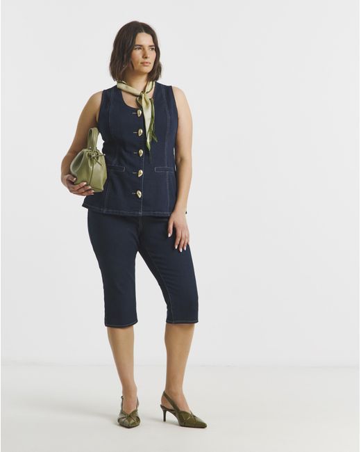 Simply Be Blue Statement Button Denim Top