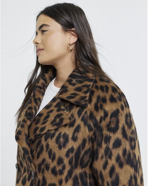 Simply Be Brown Print Premium Wool Look Pea Coat