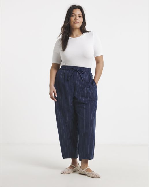 Simply Be Blue Pinstripe Barrel Trouser