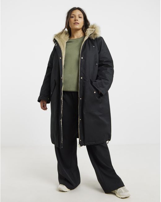 Simply Be Black Hooded Fur Trimmed Parka