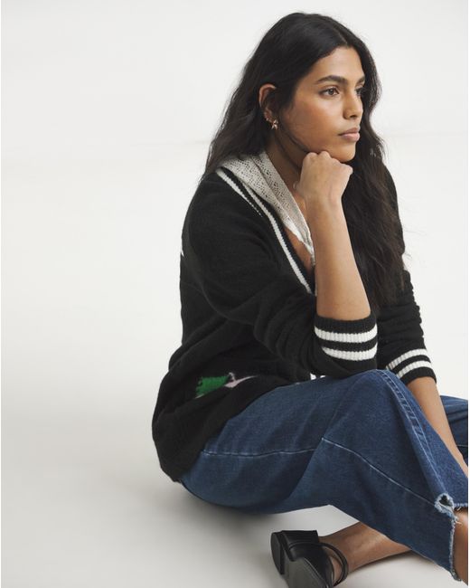 Simply Be Black Contrast Trim Cherry Cardigan