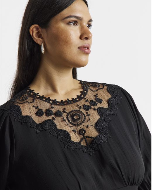 Simply Be Black Lace Peplum Tea Blouse