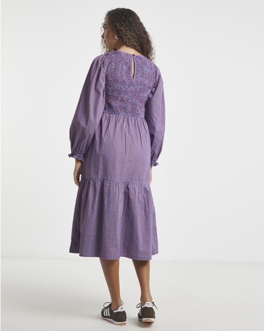 Neon Rose Purple Shirred Detailed Midaxi Dress