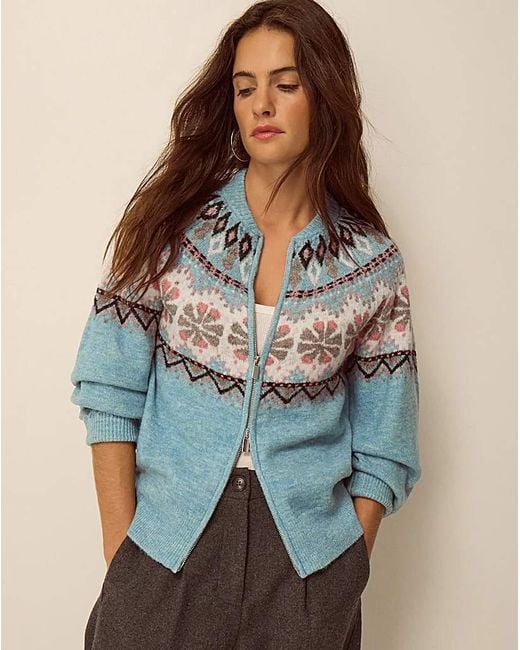 Monsoon Blue Fen Fair Isle Cardigan