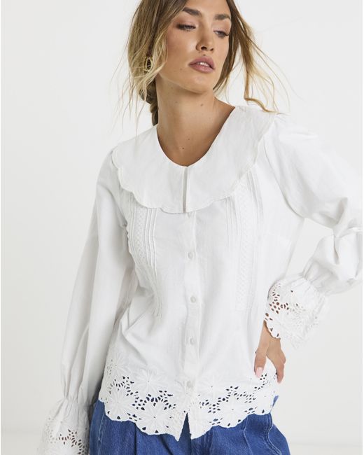 Neon Rose Blue Broderie Blouse