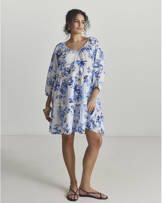 Figleaves Blue Lisbon Tiered Mini Beach Dress