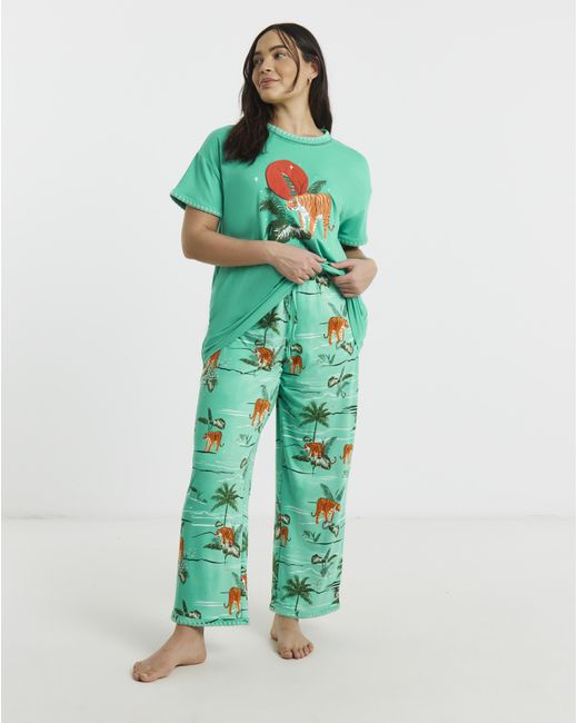 Figleaves Blue Tiger Blanket Stitch Pyjama